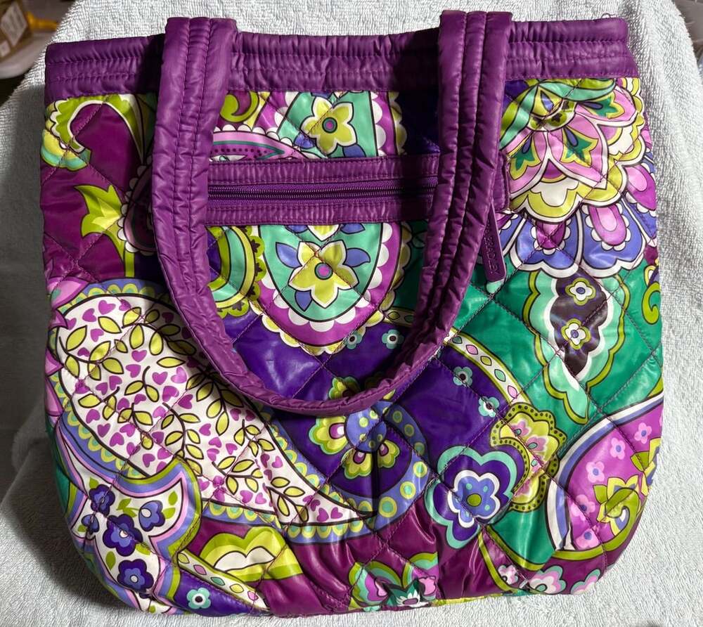 Vera Bradley Heather Quilted Tote Bag Purple Paisley